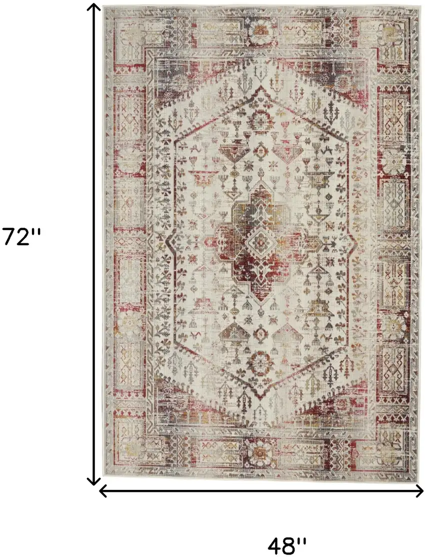 Ivory Red And Orange Floral Distressed Area Rug Photo 3