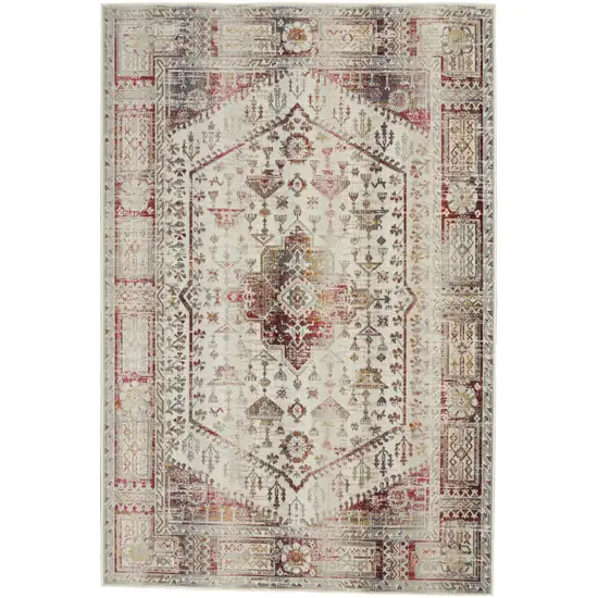 Ivory Red And Orange Floral Distressed Area Rug Photo 1