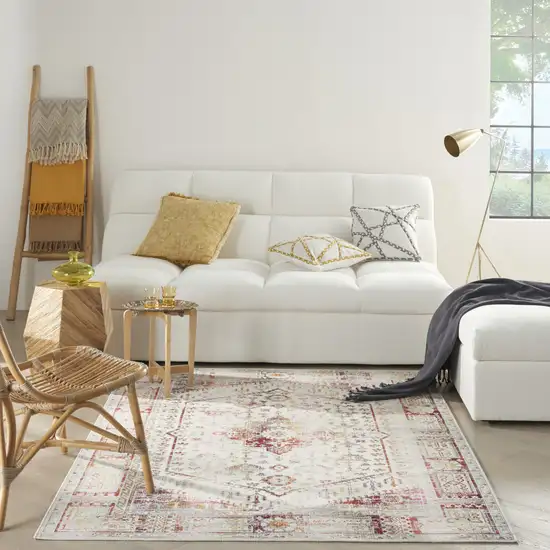 Ivory Red And Orange Floral Distressed Area Rug Photo 4