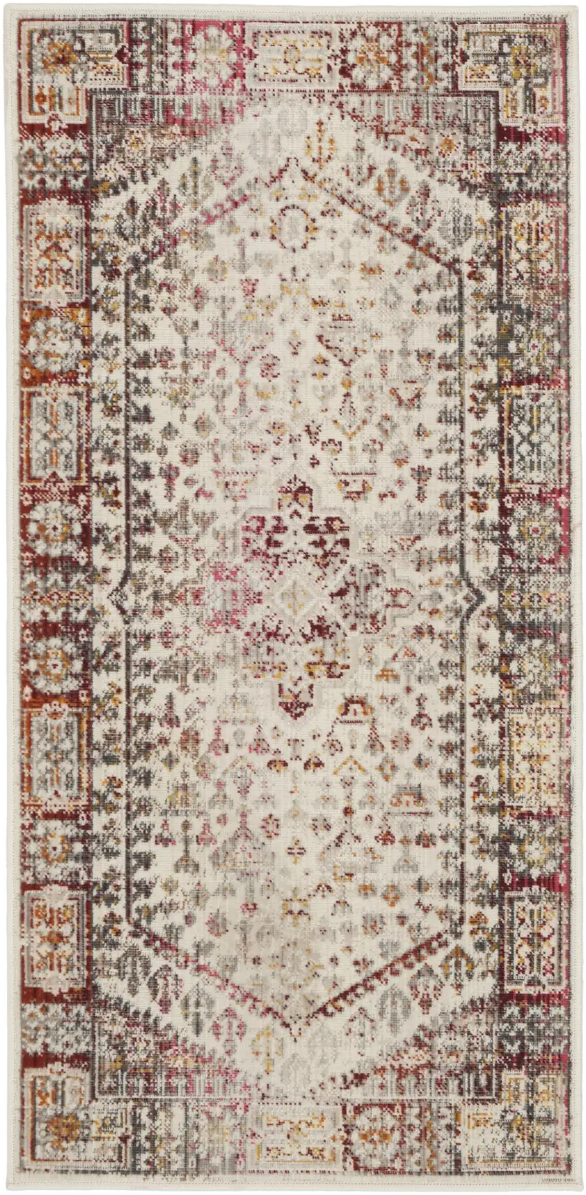 Ivory Red And Orange Floral Distressed Area Rug Photo 2