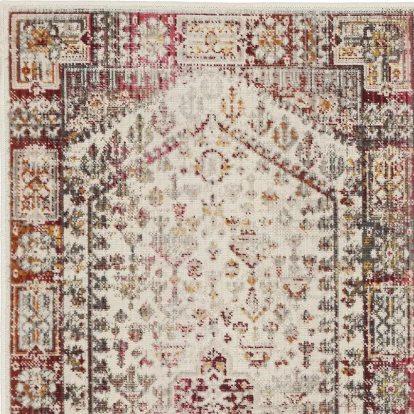 Ivory Red And Orange Floral Distressed Area Rug Photo 9