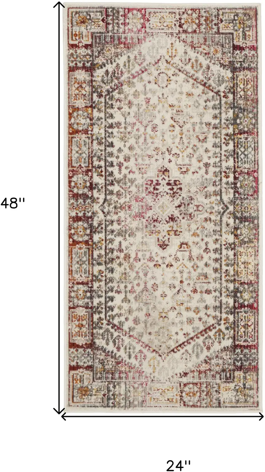 Ivory Red And Orange Floral Distressed Area Rug Photo 3