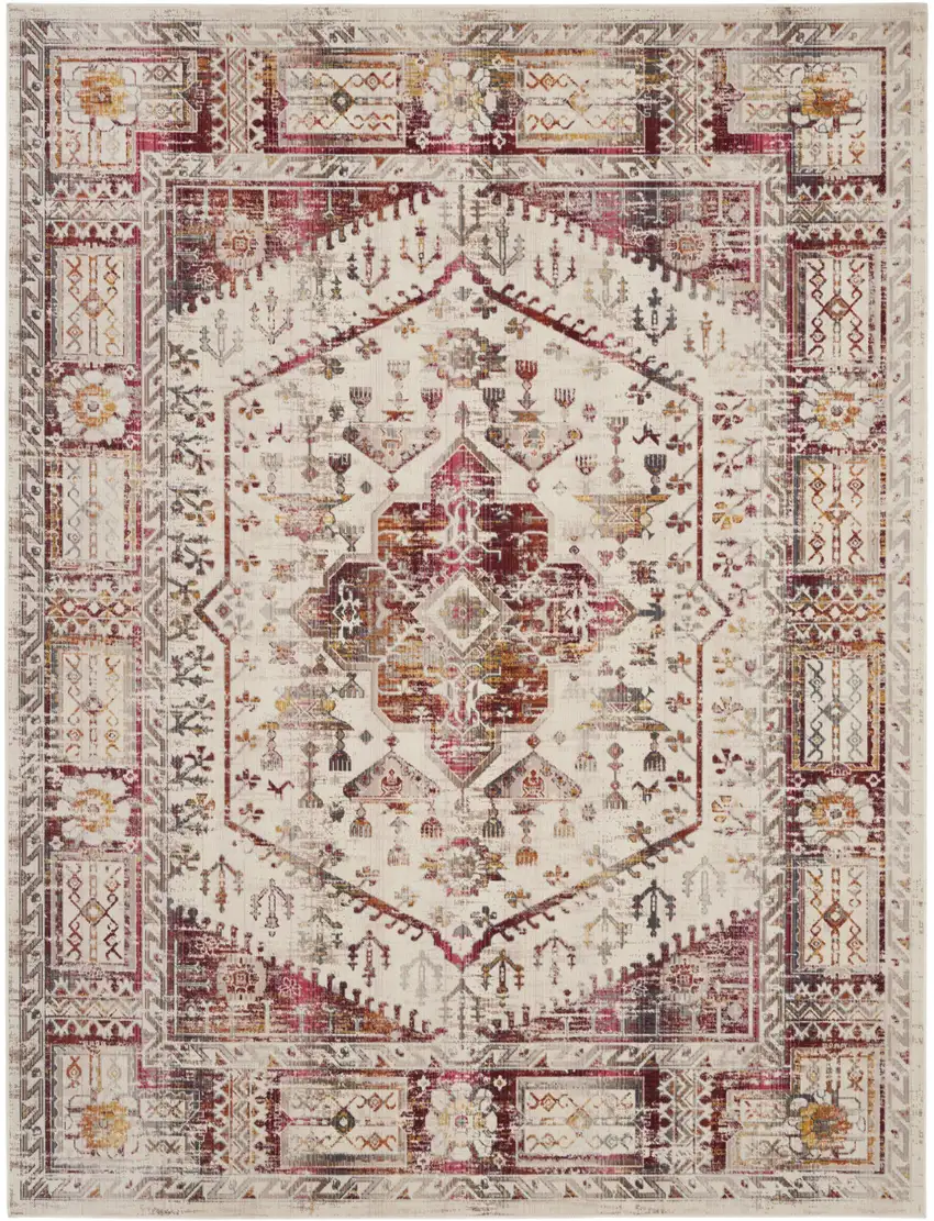 Ivory Red And Orange Floral Distressed Non Skid Area Rug Photo 2
