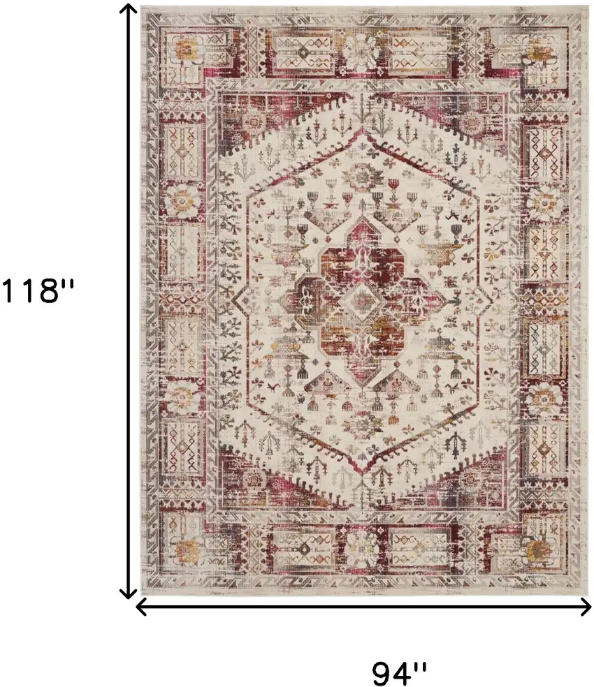 Ivory Red And Orange Floral Distressed Non Skid Area Rug Photo 3