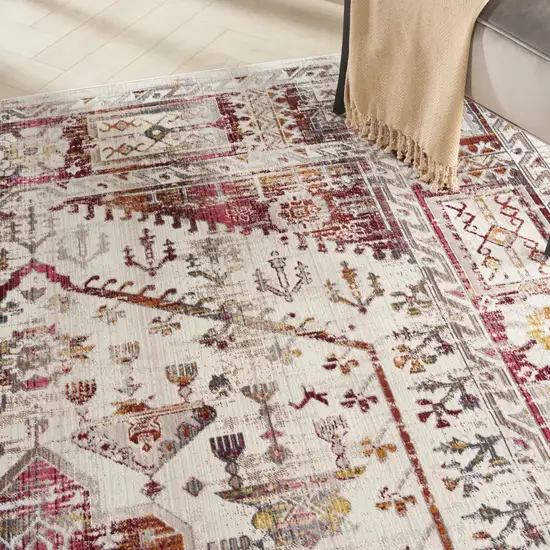Ivory Red And Orange Floral Distressed Non Skid Area Rug Photo 6
