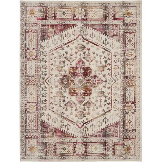 Ivory Red And Orange Floral Distressed Non Skid Area Rug Photo 1