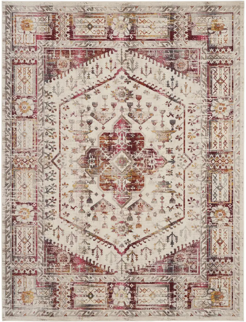 Ivory Red And Orange Floral Distressed Non Skid Area Rug Photo 1