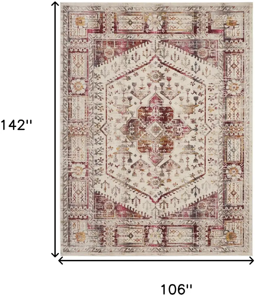 Ivory Red And Orange Floral Distressed Non Skid Area Rug Photo 3