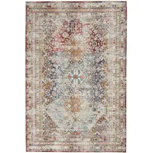 Photo of Ivory Red And Orange Geometric Distressed Area Rug