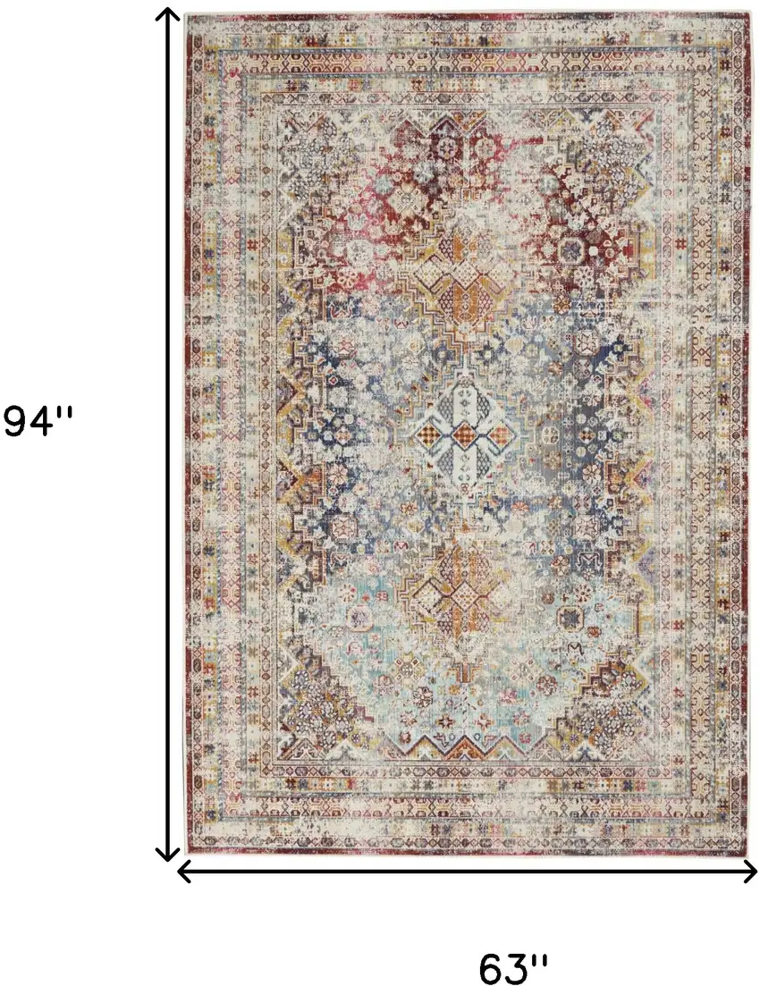 Ivory Red And Orange Geometric Distressed Area Rug Photo 3