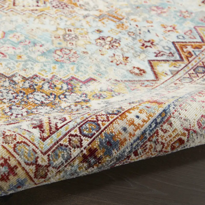 Ivory Red And Orange Geometric Distressed Area Rug Photo 7
