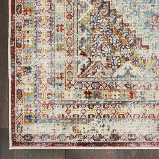 Ivory Red And Orange Geometric Distressed Area Rug Photo 9