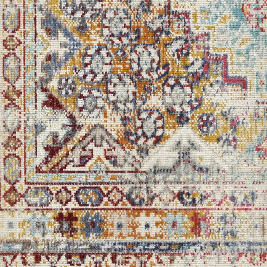Ivory Red And Orange Geometric Distressed Area Rug Photo 5