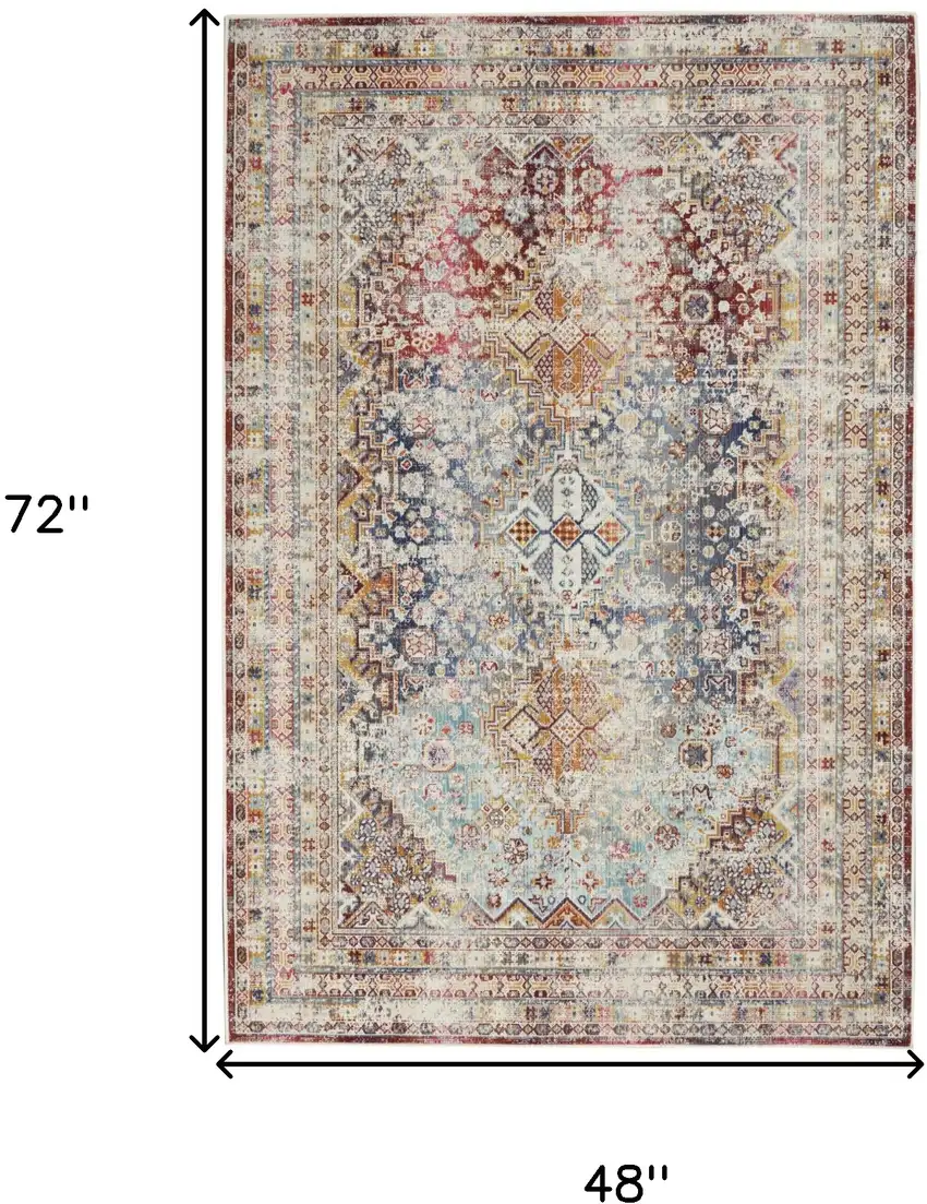Ivory Red And Orange Geometric Distressed Area Rug Photo 3