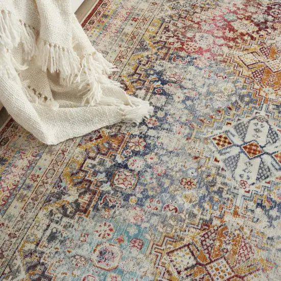 Ivory Red And Orange Geometric Distressed Area Rug Photo 7