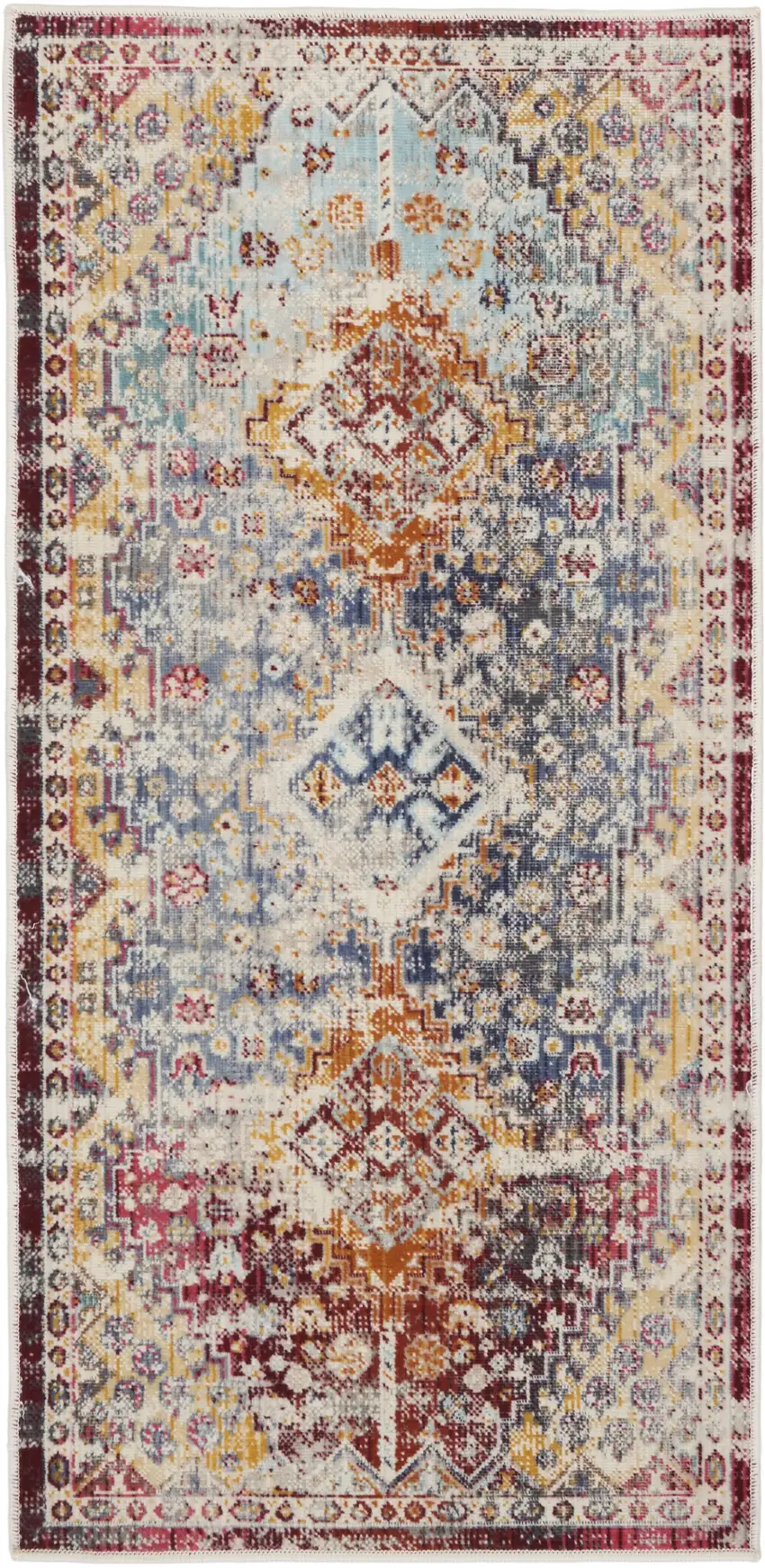 Ivory Red And Orange Geometric Distressed Area Rug Photo 2
