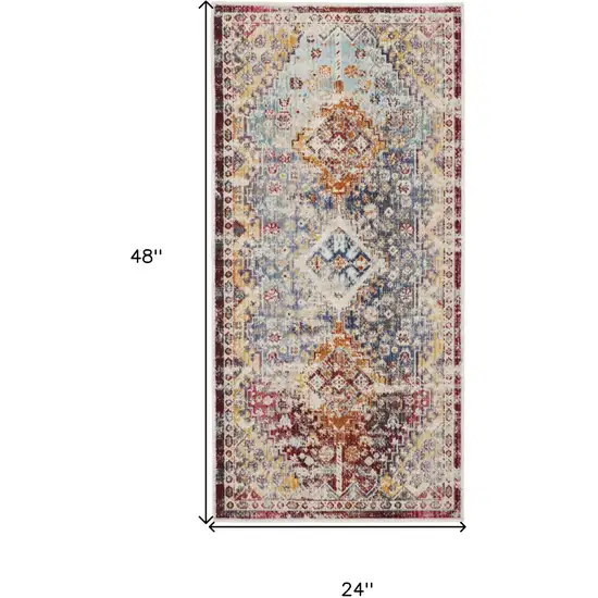 Ivory Red And Orange Geometric Distressed Area Rug Photo 3