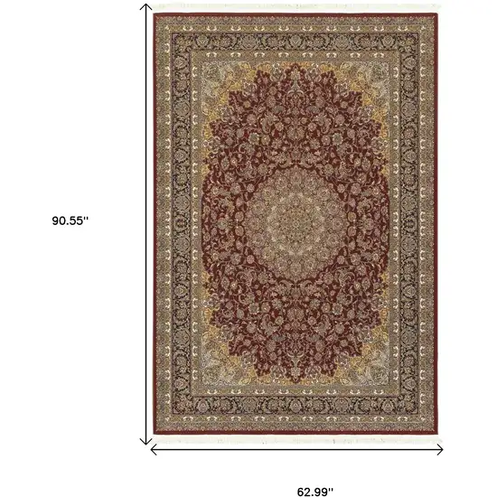 Ivory Red And Orange Medallion Area Rug With Fringe Photo 8