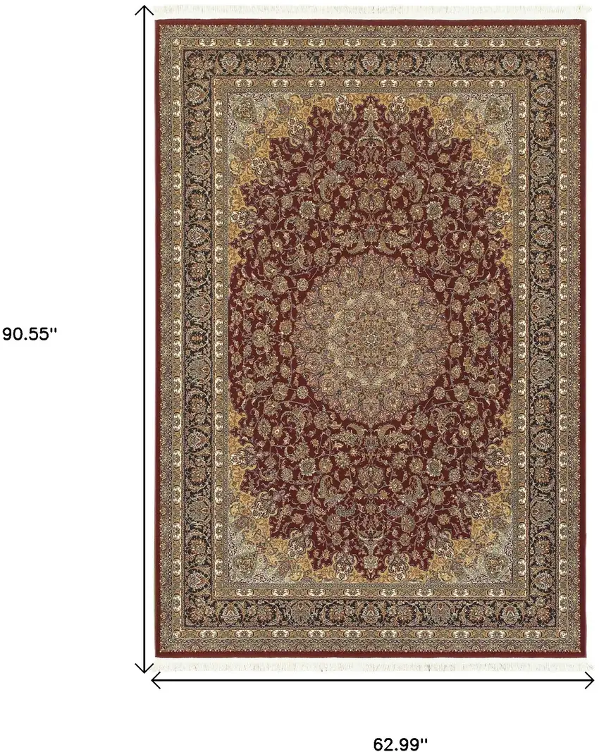 Ivory Red And Orange Medallion Area Rug With Fringe Photo 8