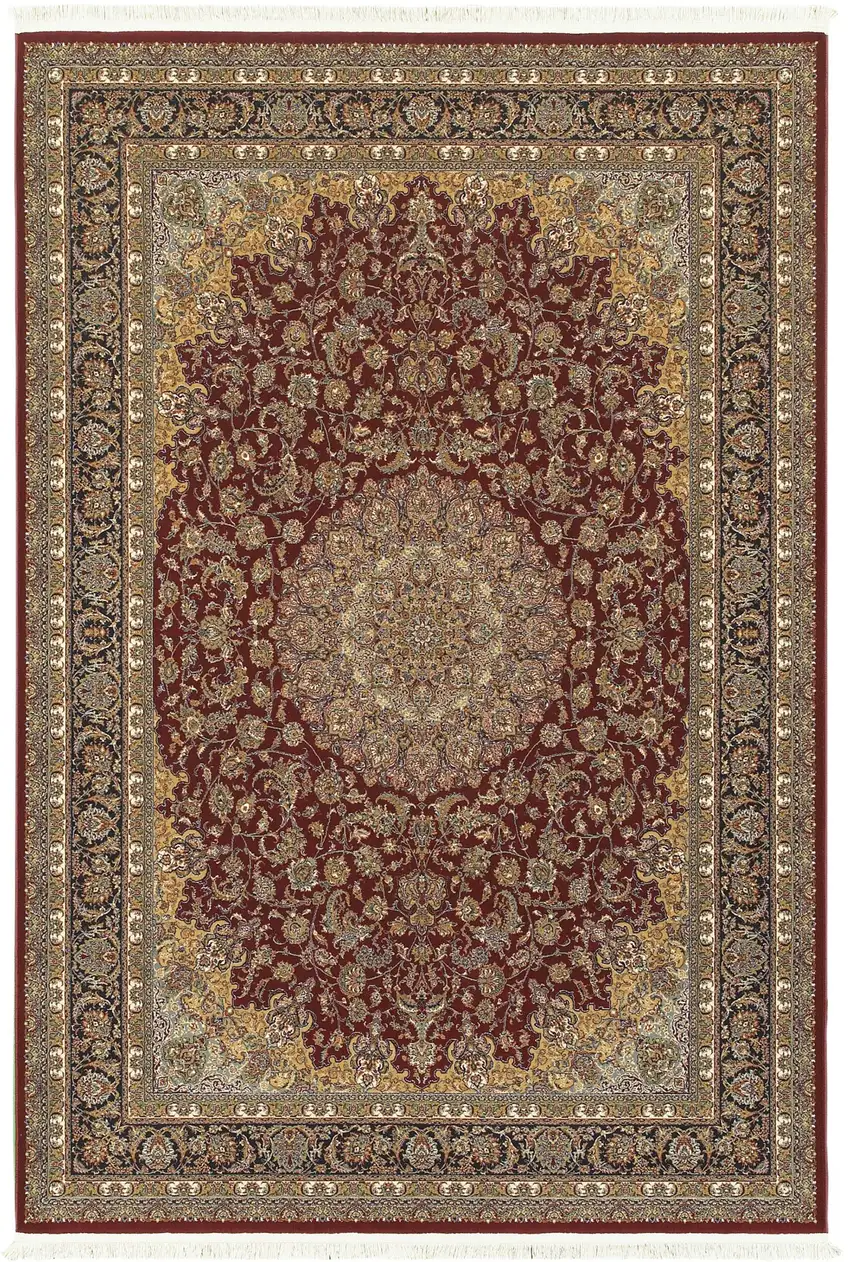 Ivory Red And Orange Medallion Area Rug With Fringe Photo 2