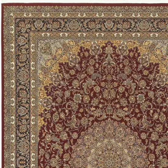 Ivory Red And Orange Medallion Area Rug With Fringe Photo 3