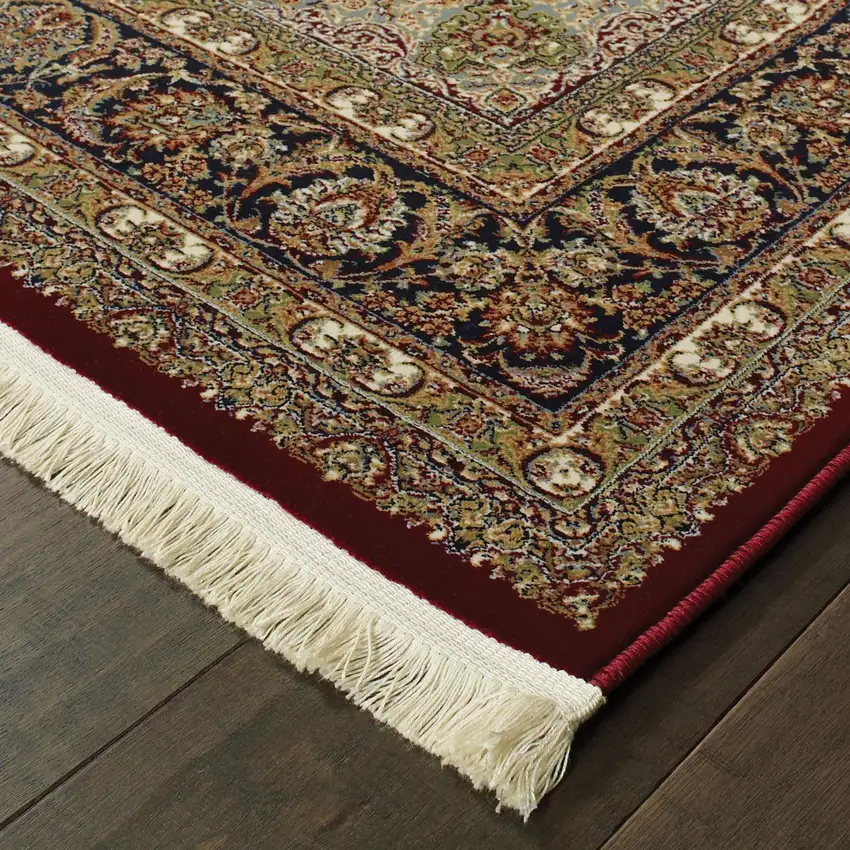 Ivory Red And Orange Medallion Area Rug With Fringe Photo 5