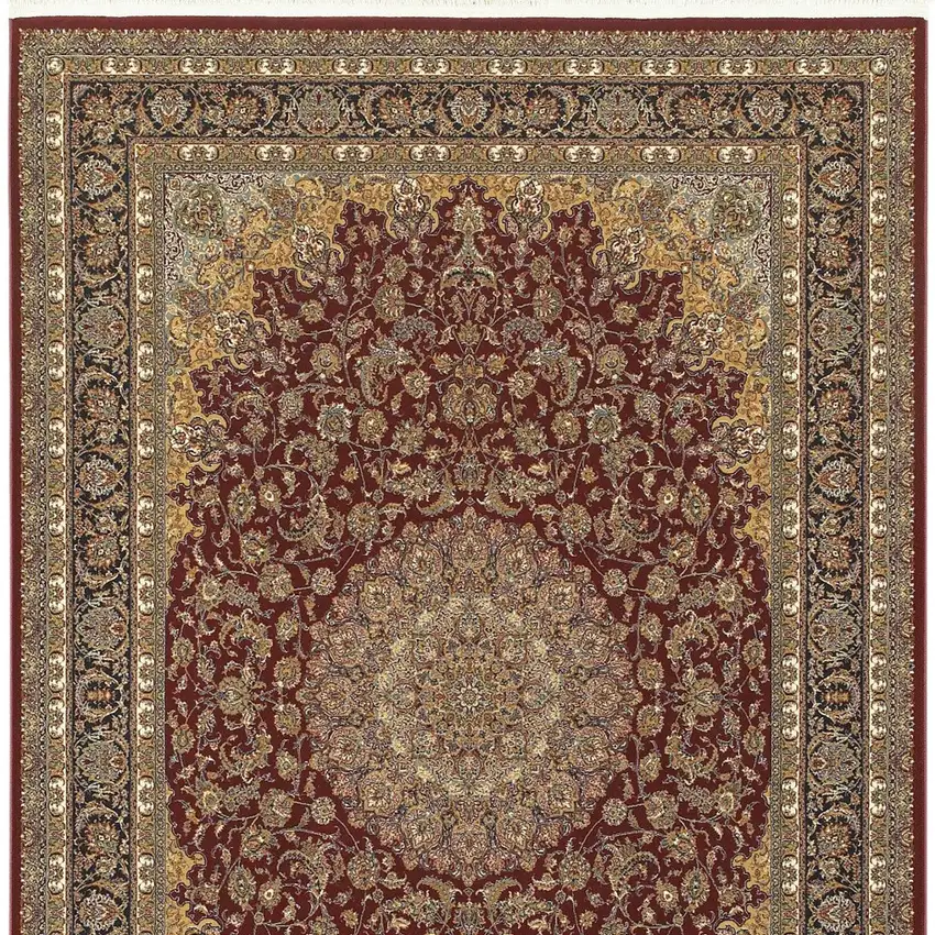 Ivory Red And Orange Medallion Area Rug With Fringe Photo 4