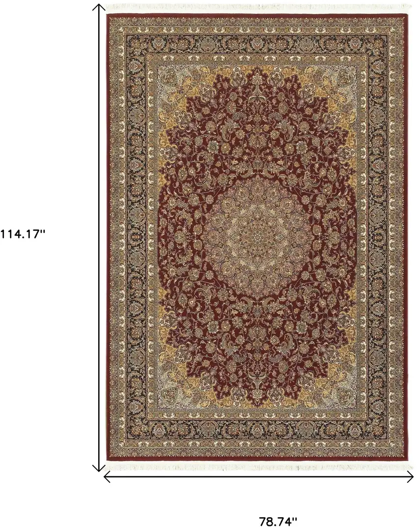 Ivory Red And Orange Medallion Area Rug With Fringe Photo 8