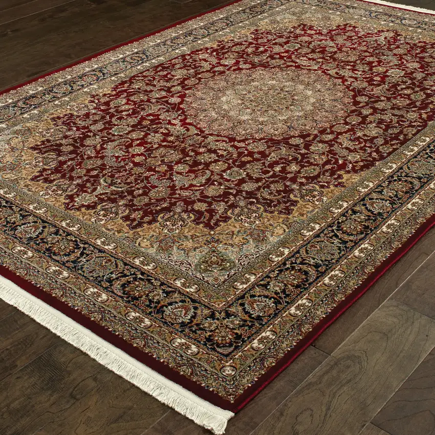 Ivory Red And Orange Medallion Area Rug With Fringe Photo 6