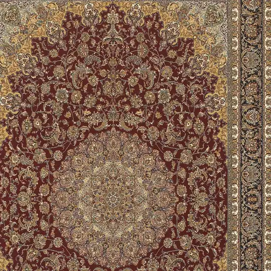 Ivory Red And Orange Medallion Area Rug With Fringe Photo 3