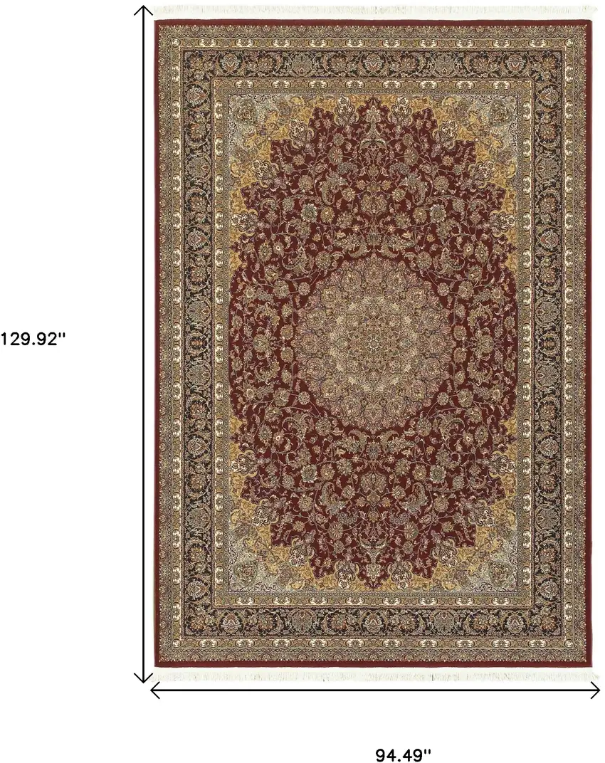 Ivory Red And Orange Medallion Area Rug With Fringe Photo 8