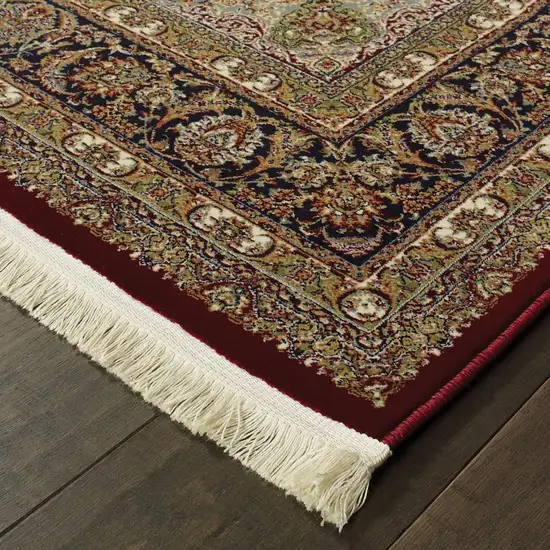 Ivory Red And Orange Medallion Area Rug With Fringe Photo 5