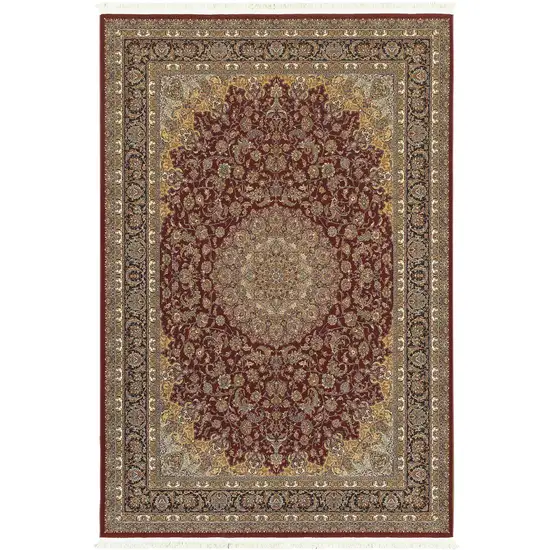 Ivory Red And Orange Medallion Area Rug With Fringe Photo 4