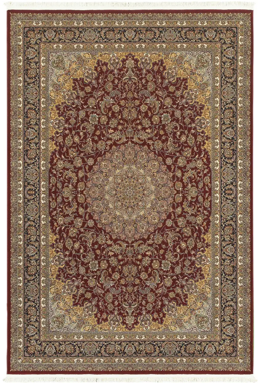 Ivory Red And Orange Medallion Area Rug With Fringe Photo 4