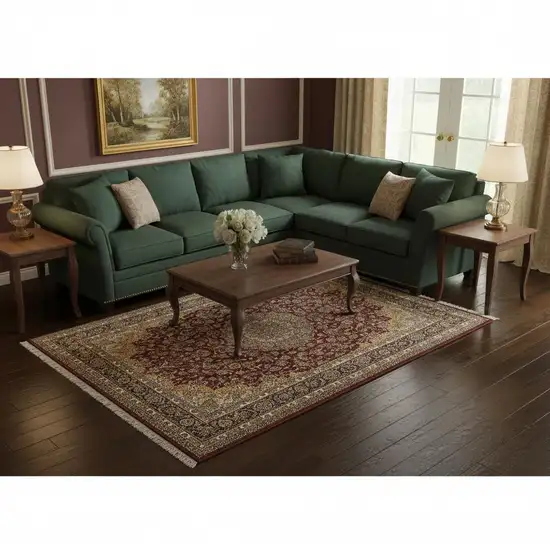 Ivory Red And Orange Medallion Area Rug With Fringe Photo 1