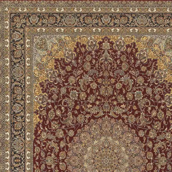 Ivory Red And Orange Medallion Area Rug With Fringe Photo 3