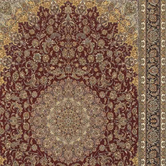 Ivory Red And Orange Medallion Area Rug With Fringe Photo 4