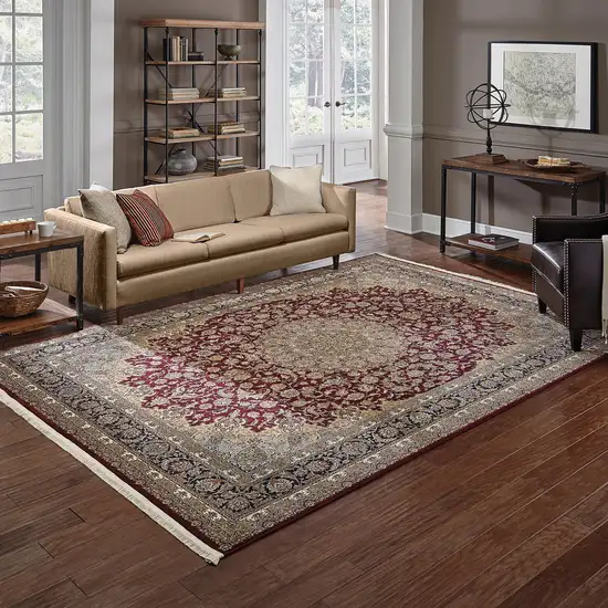 Ivory Red And Orange Medallion Area Rug With Fringe Photo 8