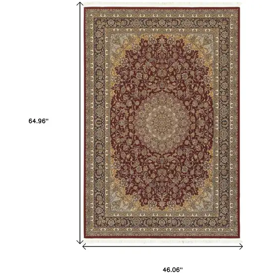 Ivory Red And Orange Medallion Area Rug With Fringe Photo 3