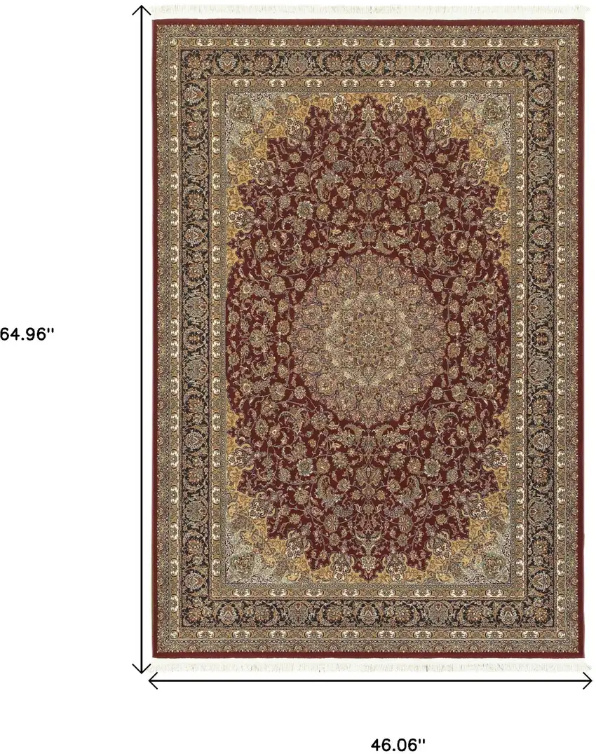 Ivory Red And Orange Medallion Area Rug With Fringe Photo 3
