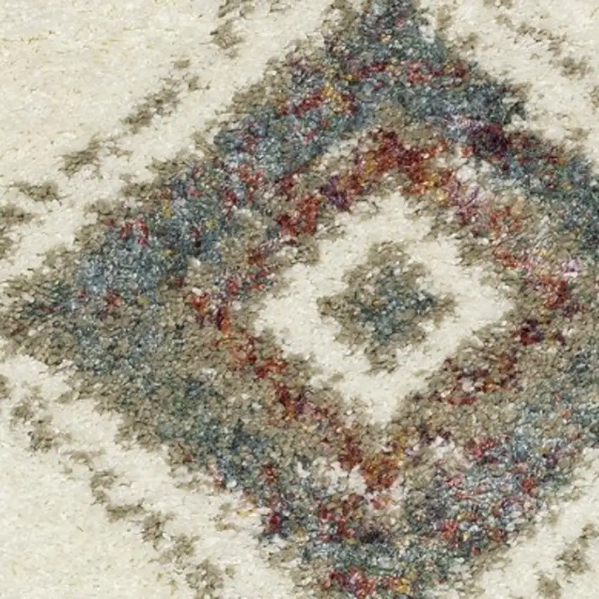 Ivory Red And Orange Southwestern Shag Area Rug With Fringe Photo 7