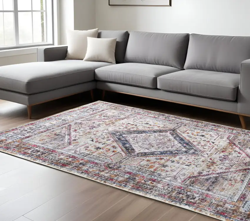 Red and Ivory Abstract Area Rug Photo 2