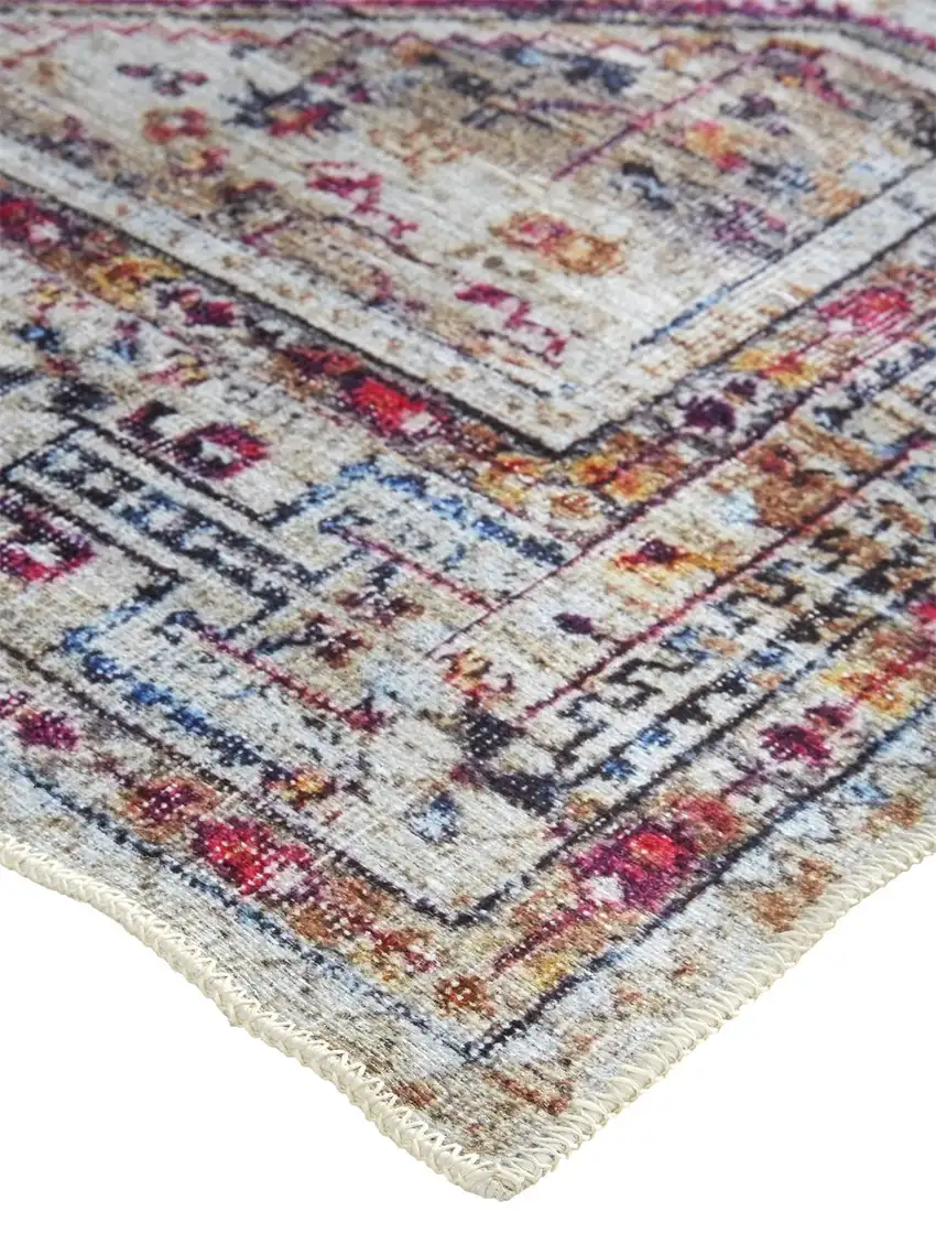 Ivory Red And Pink Abstract Area Rug Photo 4