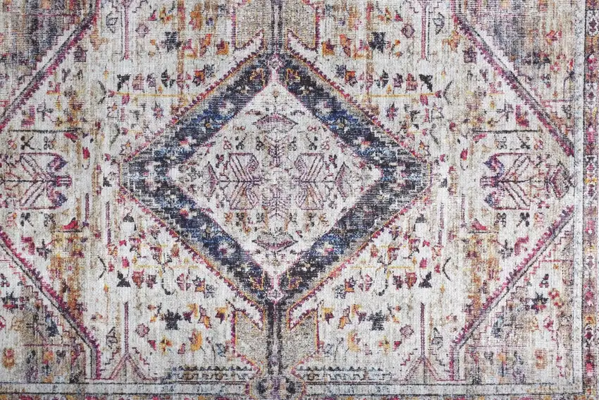 Ivory Red And Pink Abstract Area Rug Photo 5