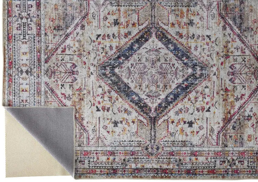 Ivory Red And Pink Abstract Area Rug Photo 8