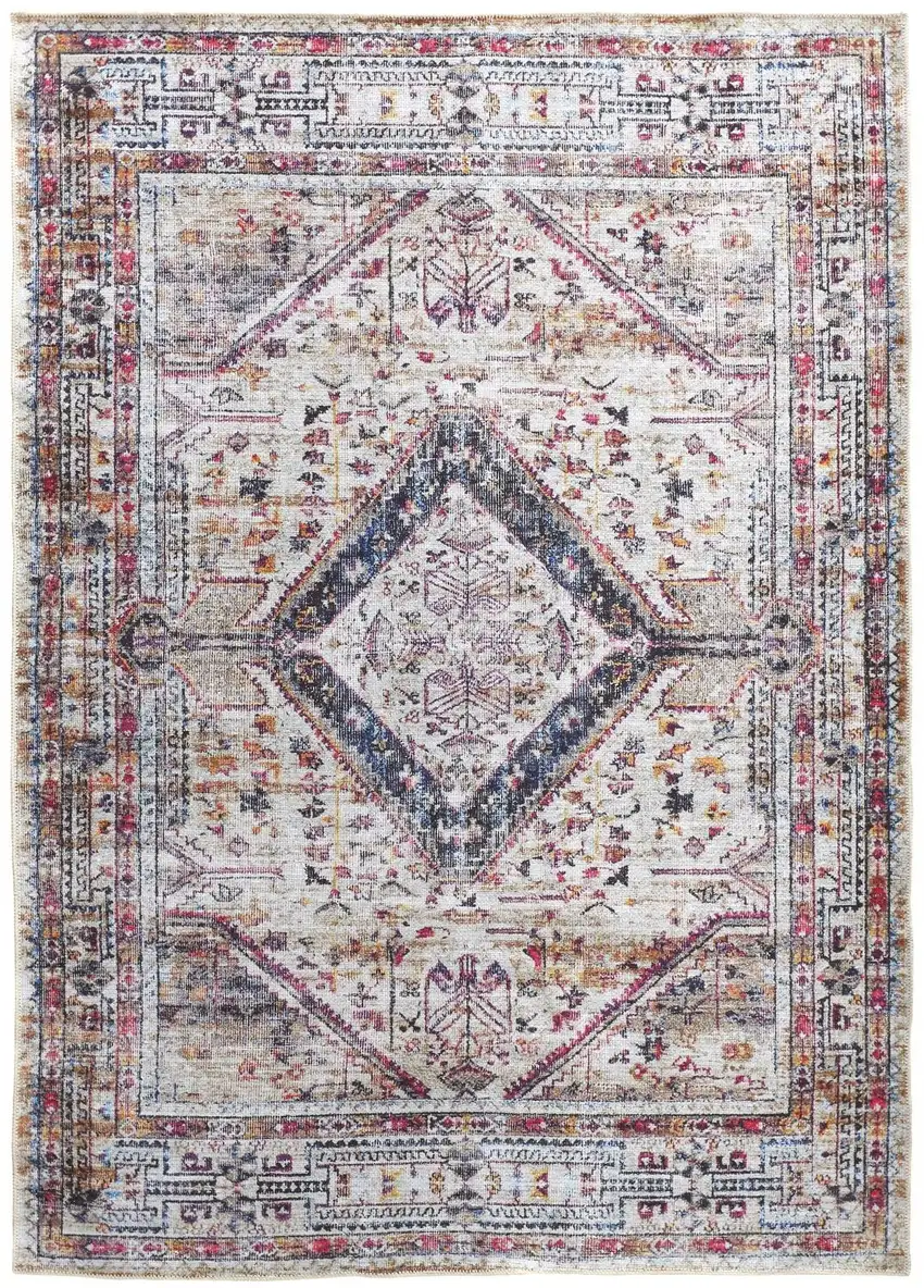 Ivory Red And Pink Abstract Area Rug Photo 2