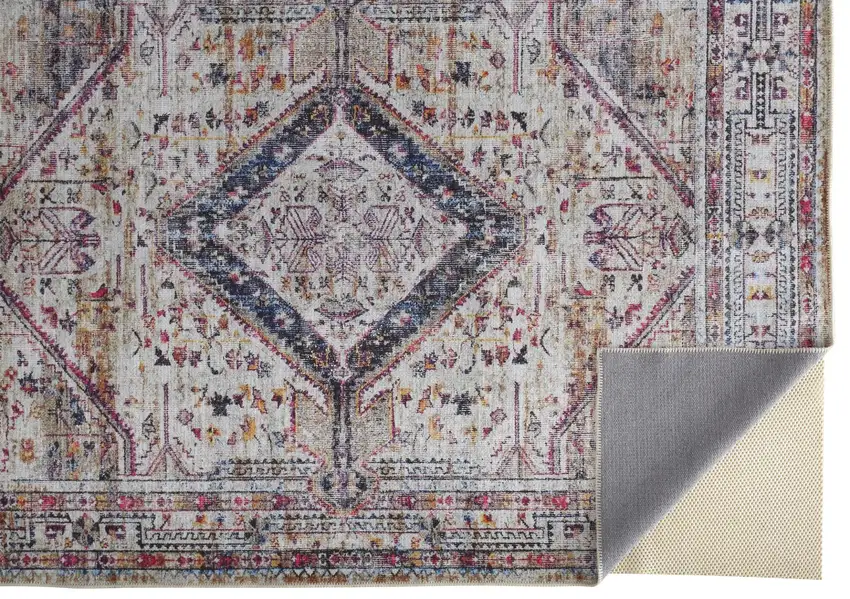 Ivory Red And Pink Abstract Area Rug Photo 1