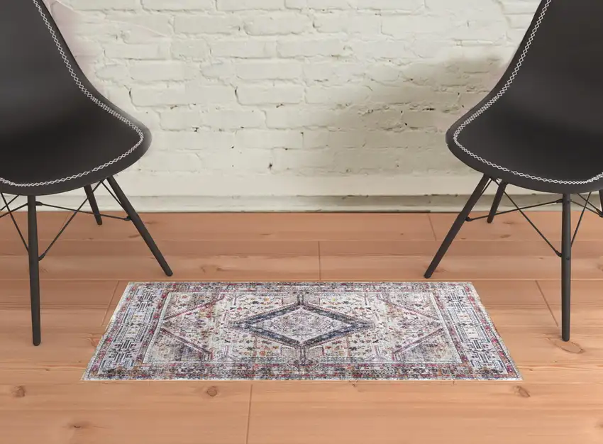 Ivory Red And Pink Abstract Area Rug Photo 3