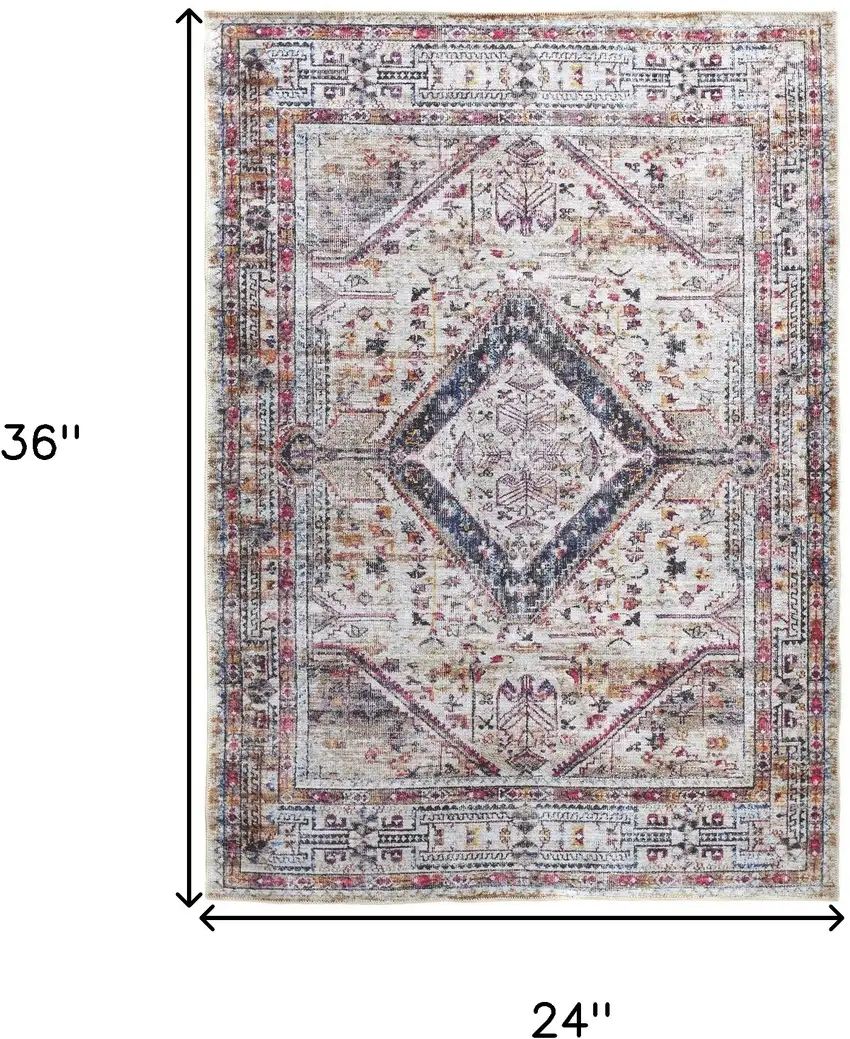 Ivory Red And Pink Abstract Area Rug Photo 3
