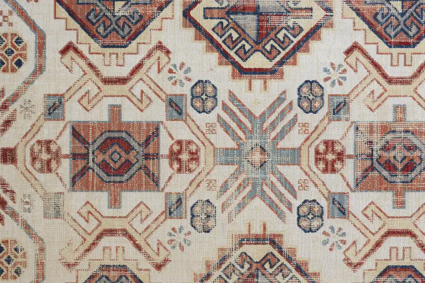 Ivory Red And Tan Abstract Power Loom Distressed Stain Resistant Area Rug Photo 4